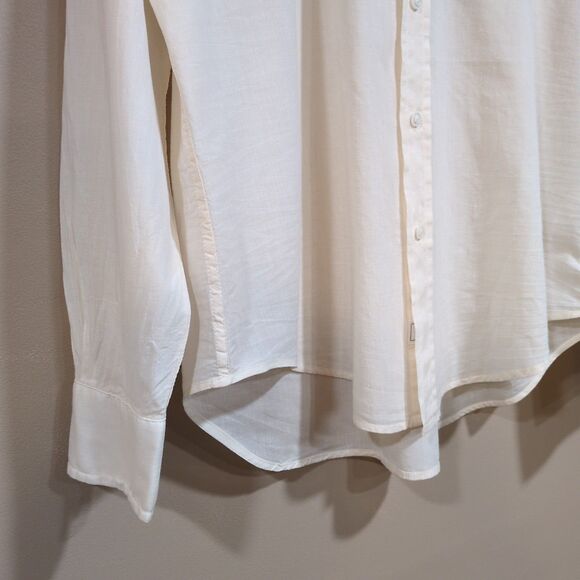 Frank & Eileen Womens XS Eileen Relaxed Button Shirt Cotton Peach Ivory Cream - Picture 5 of 12